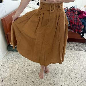 Mexx full midi tan linen skirt pockets 5/6 belted